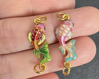 Gold Koi Enamel Charms, High Color Retention Chinese Style Double Loop Connectors, DIY Bracelet Necklace Extension Links
