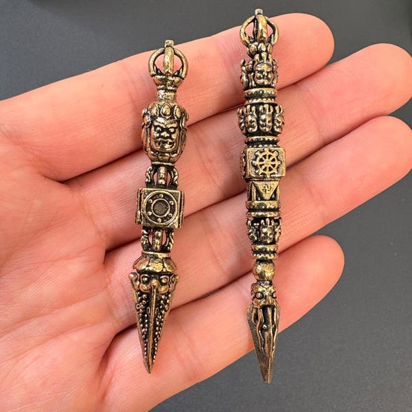 Vintage Messing tibetischen Vajra Anhänger | Dorje Schlüsselanhänger | Six Realms buddhistisches Amulett