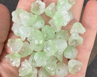 40PCS Glass Lily of the Valley Flower Beads, Transparent Bell Flower Charms for DIY Jewelry, Earrings Necklace Making Supplies