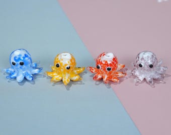 1PCS Handmade Glass Octopus Bead – Lampwork Sea Creature Bead with Hole, Unique Ocean Charm for DIY Jewelry