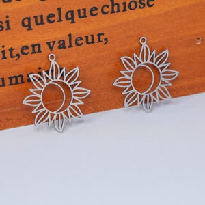 Sun Moon Flower Pendant – Stainless Steel Celestial DIY Charm for Earrings, Necklace Making, Jewelry Craft Supplies