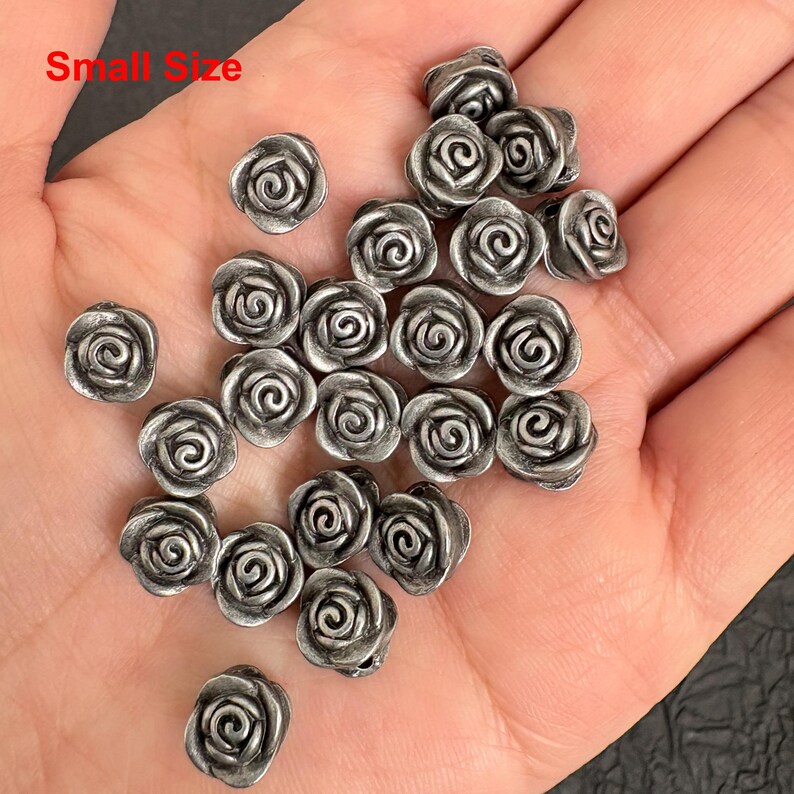 Vintage Bronze & Silver Rose Spacer Bead, Antique Floral Jewelry Finding, Retro Zinc Alloy Bead image 7