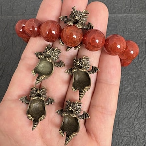 4PCS Tiny Winged Dragon Bead Holders, Vintage Bronze Spacer Cap for Round Bead DIY Jewelry