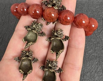 4PCS Tiny Winged Dragon Bead Holders, Vintage Bronze Spacer Cap for Round Bead DIY Jewelry