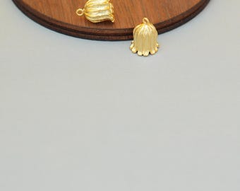 2PCS 24K Gold Plated Lily of the Valley Pendant – Brass Flower Charm for DIY Earrings, Necklace Making
