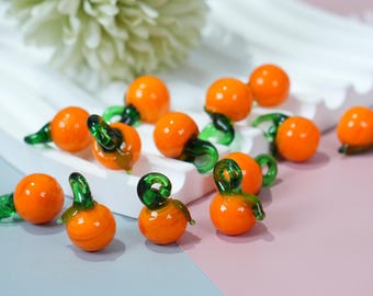 4 perline di vetro arancione con foro superiore, ciondolo a forma di frutta per la creazione di gioielli fai da te