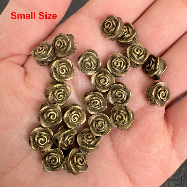 Vintage Bronze & Silver Rose Spacer Bead, Antique Floral Jewelry Finding, Retro Zinc Alloy Bead image 8