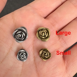 Vintage Bronze & Silver Rose Spacer Bead, Antique Floral Jewelry Finding, Retro Zinc Alloy Bead image 9