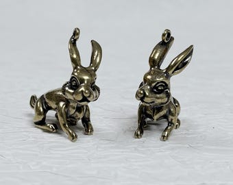 Vintage Solid Brass Rabbit Pendant, Retro Bunny Charm, Animal Jewelry Pendant, Brass Rabbit Keychain, Lucky Bunny Gift