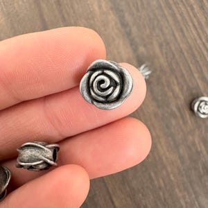 Vintage Bronze & Silver Rose Spacer Bead, Antique Floral Jewelry Finding, Retro Zinc Alloy Bead image 4