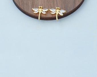 14x13mm Tarnish-Resistant Gold Dragonfly Pendant, 24K Gold Plated Brass with Zircon, DIY Tassel Charm for Earrings or Necklaces