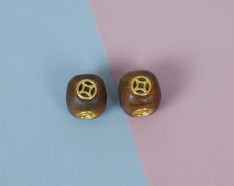 Geschnitzte vierseitige Sandelholz Perle - Coin Spacer für DIY Mala & Armband Herstellung