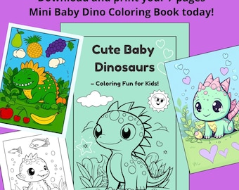 Baby Dinosaurs Coloring Book, 7 Page Mini Dino Pages, Fun for Kids (Digital Download