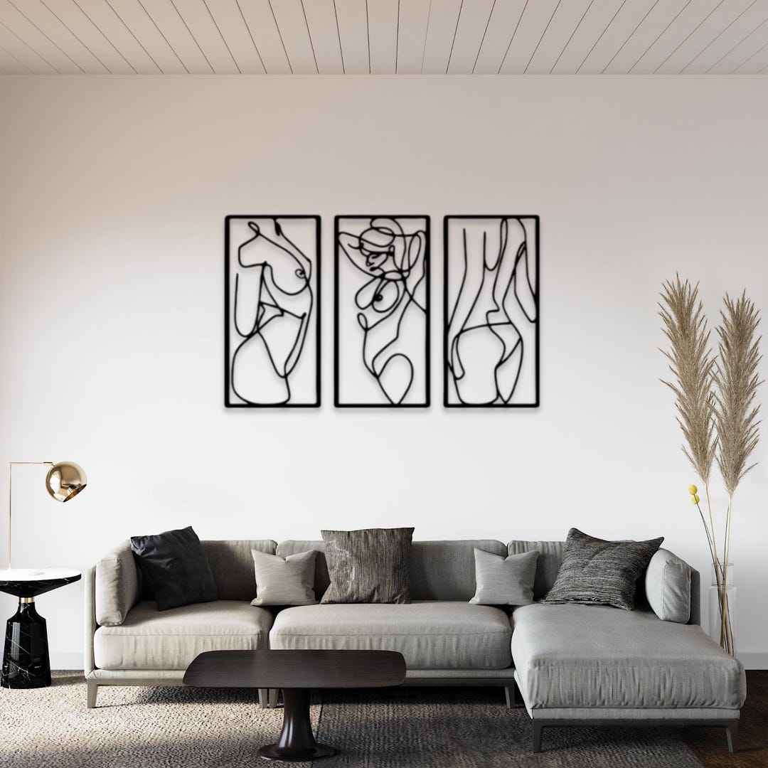 Naked Woman Body Metal Wall Art Set of 3 | Female Body Metal Line Art ...