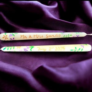 Custom Floral Wedding Candles,  Personalized with Bride and Groom&#39;s Names & Wedding Date, Hand-Painted Candle Decor,  Unique Wedding Candles