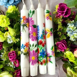 Hand-Painted Floral & Lemon Taper Candles, Decorative Gift Candles, Unique Table Decor,Floral Candles,Lemon Candles,Hand Painted Candles