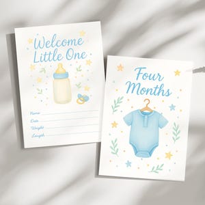 Cartes imprimables pour bébés jalons en téléchargement numérique carte mensuelle aquarelle jalons mensuels neutres entre les sexes nouveau-né accessoires photo Gif baby shower