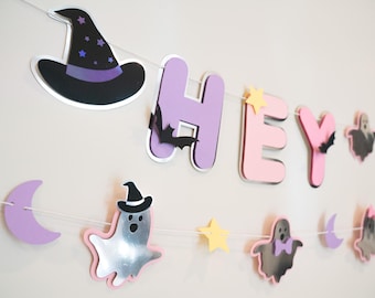 Pastel Halloween Garland: "Hey Boo" Banner & Ghost Decorations