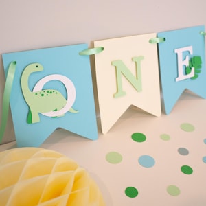 Dino First Birthday High Chair Banner • ONE Dinosaur Party Decoration • Boy 1st Birthday Smash Cake Banner • Prehistoric Party Decor