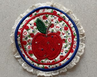 Fabric Coasters set of 4, Fabric Coaster Set, Quilted Fabric Coasters, Coasters, Embroidered Coasters, Handmade Coasters Set of 4