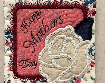 Fabric Coasters Mothers Day, Fabric Coaster, Quilted Fabric Coasters, Mothers Day Coasters, Embroidered Coaster, Handmade Coaster