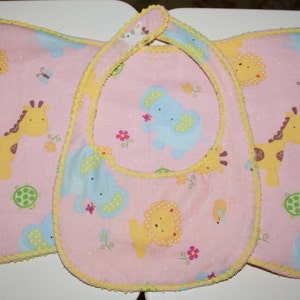 Bib and Burp Cloth, Animal Print BURP CLOTH and BIB Set, Baby Girl Set, Bib, Burp Cloth, Baby Shower Gift