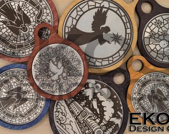 Wood Ornaments with Metal Inserts – Laser Engraved Designs