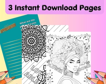 Black Woman Art Coloring Pages | Self-Love Affirmations (Digital Download)