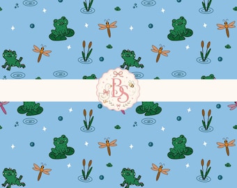 Frog Seamless Pattern, Cute Frog Nursery Fabric, Pond Animal Pattern, Lily Pad Frog Fabric, Baby Boy Nursery, Kids Fabric, Digital Download