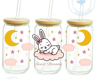 Sweet Dreams Bunny glass can wrap 16 oz. NO white base.