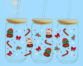 Angry Christmas characters glass can wrap 16 oz. NO white base.