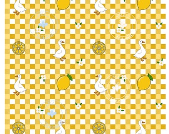 Lemon Goose Seamless Pattern | Yellow Gingham Goose Pattern | Summer Goose Pattern | Lemon Daisy Goose | Cottagecore (gingham collection)