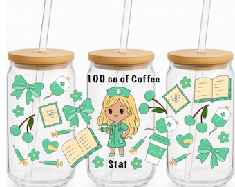 Chibi Nurse 16oz Glass Can Wrap. NO white base.