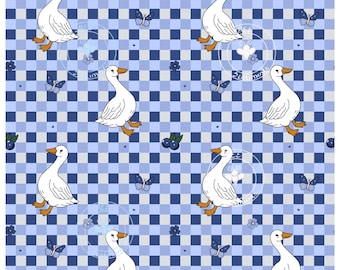 Blueberry Goose Seamless Pattern | Cottagecore Goose Pattern | Blue Gingham Goose | Cute Farm Animal Pattern | (gingham collection)