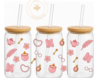 Coquette Bookish  16 oz Glass Can Wrap. NO white base.