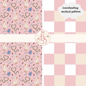 Sjuksköterskegås medicinskt mönster: Kawaii sjukvård sömlös design (digital nedladdning)
