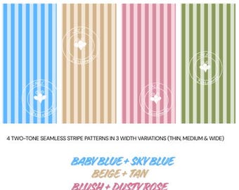 Two-Tone Stripe Seamless Pattern Bundle | Blush, Sage, Blue & Neutral | Modern Minimal Stripe Collection for Branding and Planners