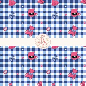 Estampado Coquette Gingham / Estampado digital sin costuras de osito de peluche, lazo, vestido y botas (descarga instantánea)