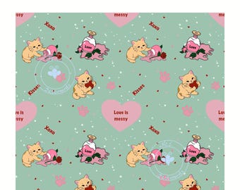Cat Valentine Seamless Pattern | Valentine Digital Print | Whimsical Love Design