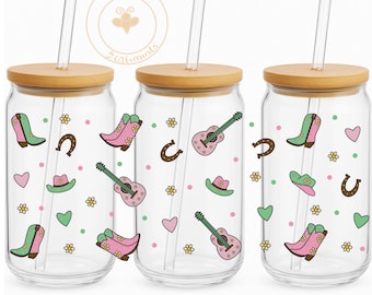 Cowgirl glass can wrap 16 oz. NO white base.