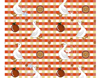 Orange Goose Seamless Pattern | Orange Gingham Goose Pattern | Citrus Goose Pattern |   Cute Cottagecore Goose Pattern ( gingham collection)