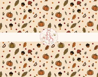 Fall Seamless Pattern, Cozy Autumn Fabric, Pumpkin Fall Pattern, Cottagecore Fall Fabric, Autumn Leaves, Mushrooms, Acorns, Sweater Weather