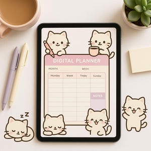 Kawaii Katze Digitale Aufkleber | Chibi Katzen Stimmungspaket | Niedliche druckbare PNGs | GoodNotes, iPad Planer, Scrapbook