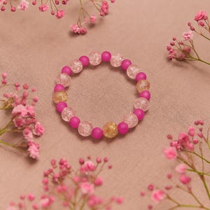 Beaded Bracelet, Women&#39;s Bracelet, Dainty Bracelet, Pearl Bracelet, Stretchy Bracelet, Gift for Her, Pink Bracelet, Friendship Bracelet