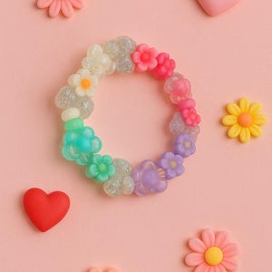 Bracelet for Kids, Flower Charm Bracelet, Child's Friendship Bracelet, Jewelry for Toddlers, Name bracelet, Gifts for Kids, Beaded Bracelets