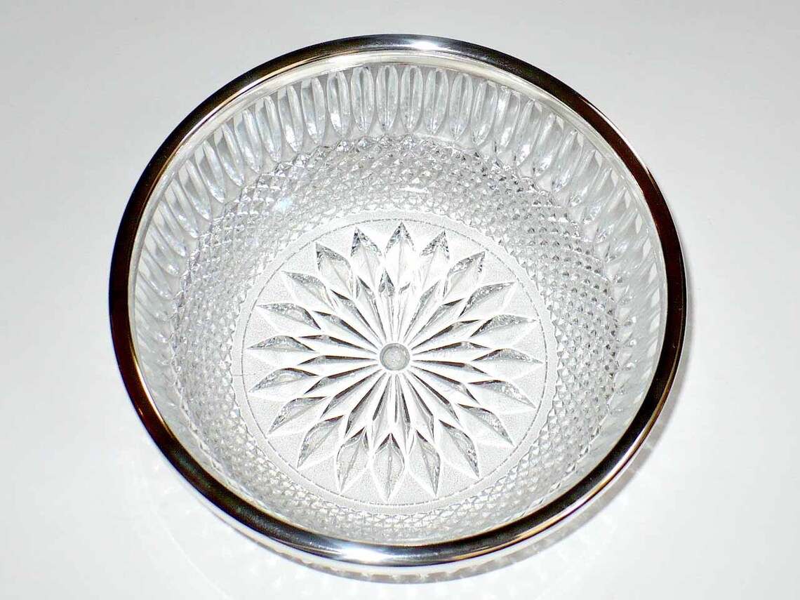 Vintage Cut Glass Bowl with silver rim 1930 Italy F.B. Etsy