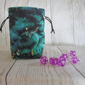 Space Shuttle Dice Bag, Space Dice Pouch, Stand-Up Dice Bag, Drawstring Bag, Green Dice Bag, Nerdy Christmas Gift, Gifts for Geeks