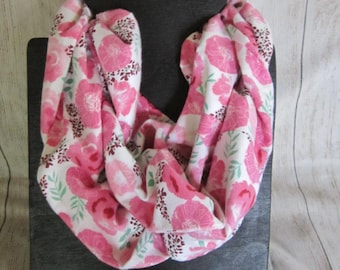 Pink Infinity Scarf, Flannel Infinity Scarf, Floral Scarf, Gifts for Her, Poppies Scarf, Warm Scarf, Cozy Scarf, Flower Infinity Scarf