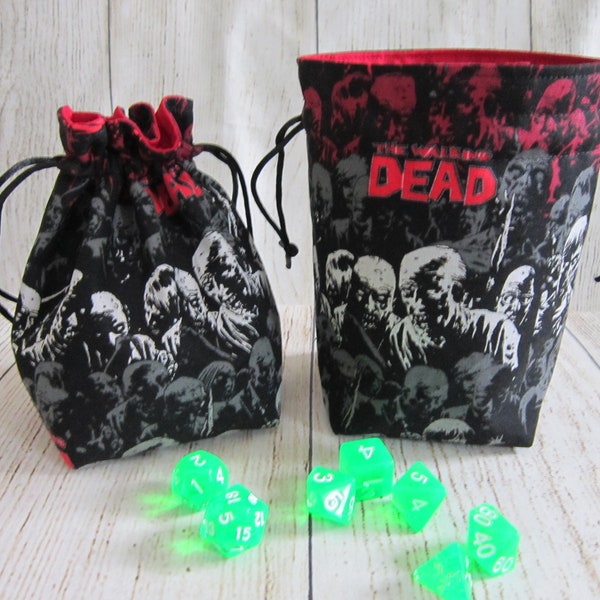Walking Dead Dice Bag, Zombie Dice Pouch, Walking Dead Drawstring Bag, Zombie Apocalypse Dice Pouch, Stand-up Dice Bag, Black Card Bag