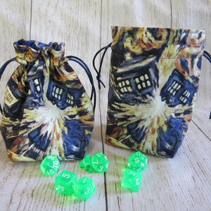 Exploding T.A.R.D.I.S., TARDIS Dice Bag, D&D Dice Bag, Doctor Who Dice Pouch, Drawstring Bag, Van Gogh Dice Bag, RPG Dice Bag, Blue Dice Bag